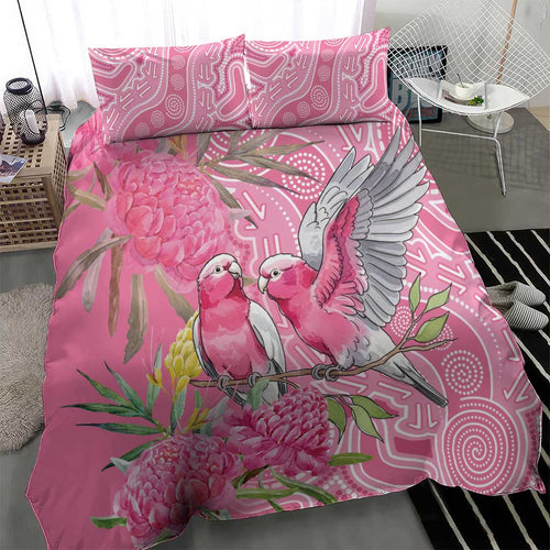 Australia Pink Galah Bedding Set Rose-breasted Cockatoo Waratah Indigenous Art - Aussie Hoodie