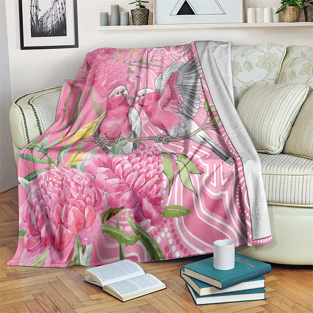 Australia Pink Galah Blanket Rose-breasted Cockatoo Waratah Indigenous Art - Aussie Hoodie