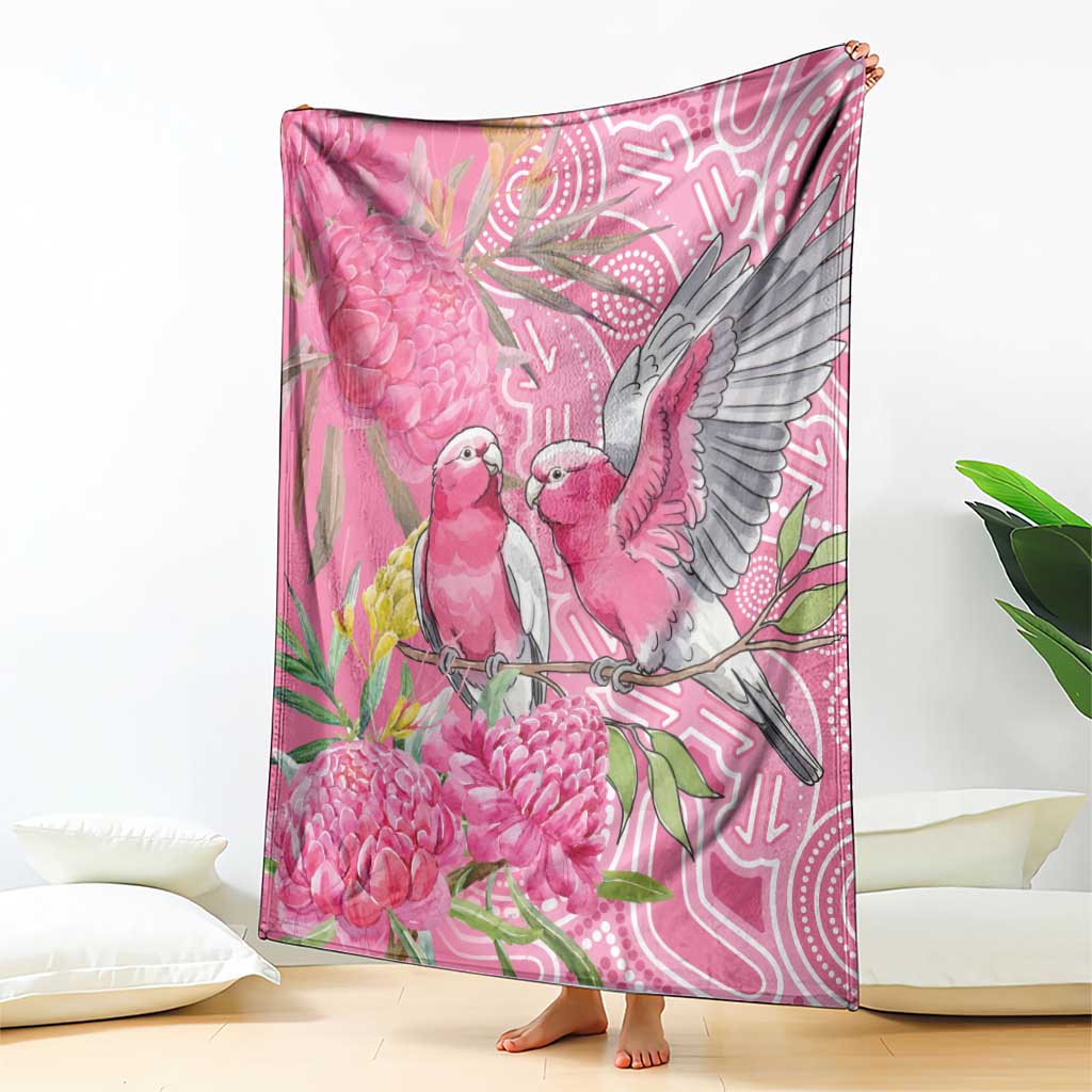 Australia Pink Galah Blanket Rose-breasted Cockatoo Waratah Indigenous Art - Aussie Hoodie