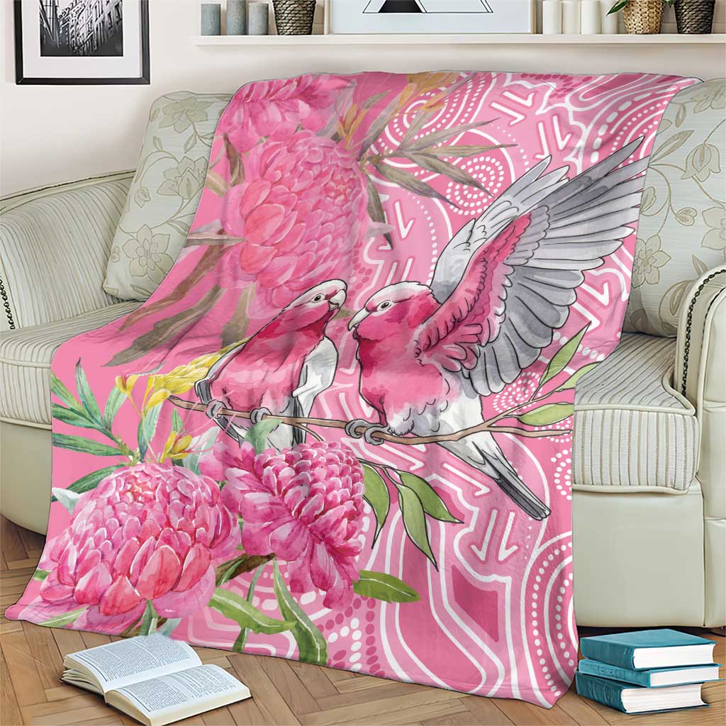 Australia Pink Galah Blanket Rose-breasted Cockatoo Waratah Indigenous Art - Aussie Hoodie