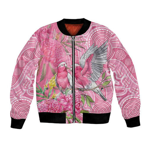 Australia Pink Galah Bomber Jacket Rose-breasted Cockatoo Waratah Indigenous Art - Aussie Hoodie