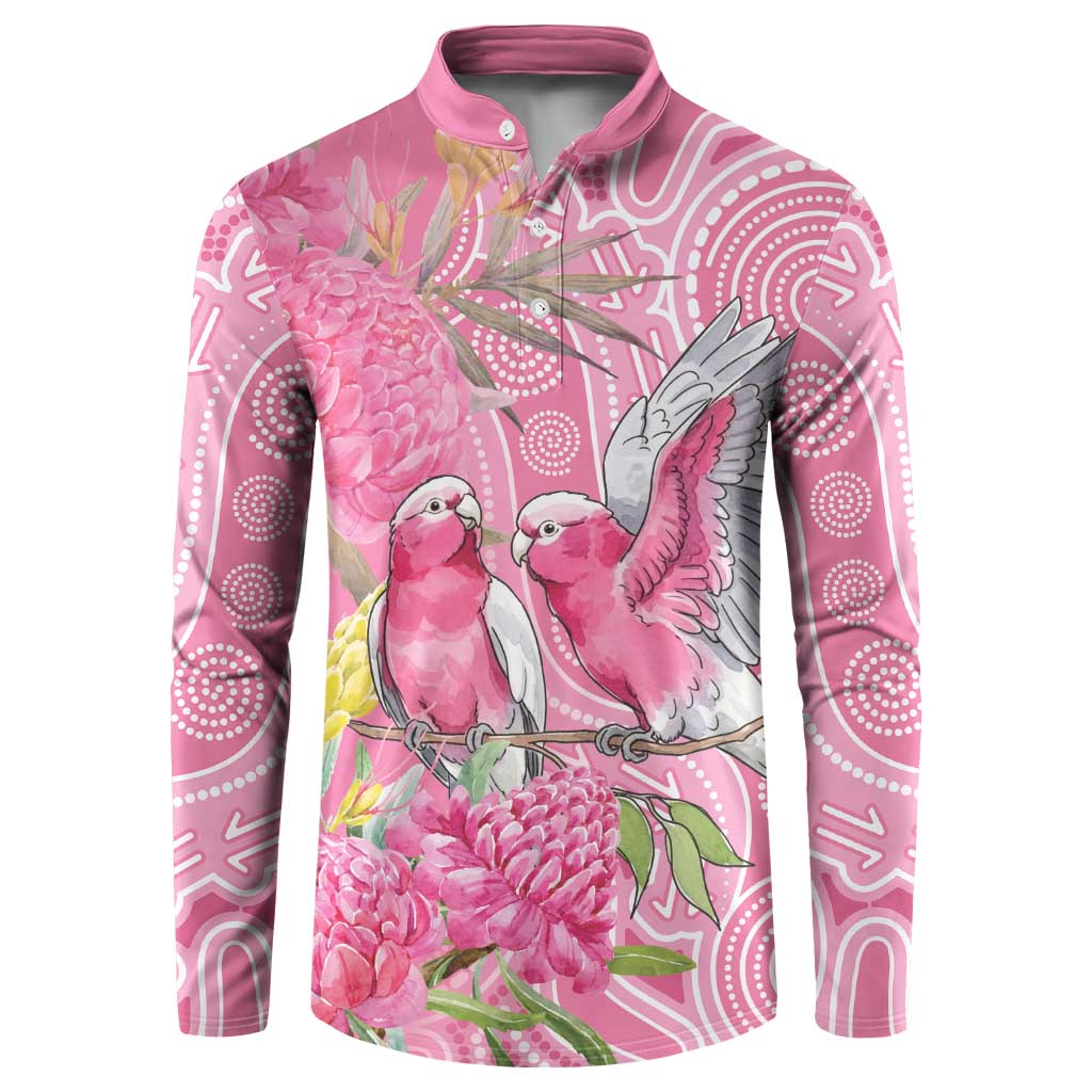 Australia Pink Galah Button Sweatshirt Rose-breasted Cockatoo Waratah Indigenous Art - Aussie Hoodie