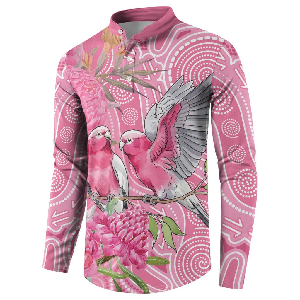 Australia Pink Galah Button Sweatshirt Rose-breasted Cockatoo Waratah Indigenous Art - Aussie Hoodie