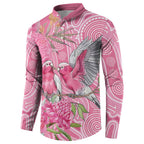 Australia Pink Galah Button Sweatshirt Rose-breasted Cockatoo Waratah Indigenous Art - Aussie Hoodie