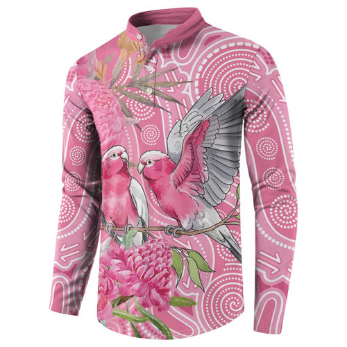 Australia Pink Galah Button Sweatshirt Rose-breasted Cockatoo Waratah Indigenous Art - Aussie Hoodie