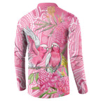 Australia Pink Galah Button Sweatshirt Rose-breasted Cockatoo Waratah Indigenous Art - Aussie Hoodie