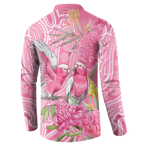 Australia Pink Galah Button Sweatshirt Rose-breasted Cockatoo Waratah Indigenous Art - Aussie Hoodie