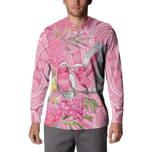 Australia Pink Galah Button Sweatshirt Rose-breasted Cockatoo Waratah Indigenous Art - Aussie Hoodie
