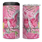 Australia Pink Galah 4 in 1 Can Cooler Tumbler Rose-breasted Cockatoo Waratah Indigenous Art - Aussie Hoodie