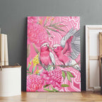 Australia Pink Galah Canvas Wall Art Rose-breasted Cockatoo Waratah Indigenous Art - Aussie Hoodie