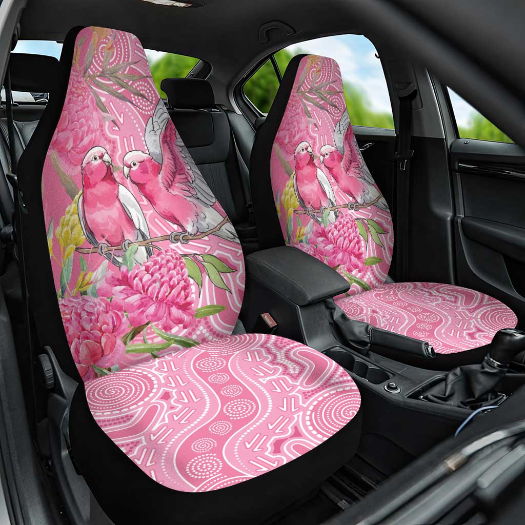 Australia Pink Galah Car Seat Cover Rose-breasted Cockatoo Waratah Indigenous Art - Aussie Hoodie
