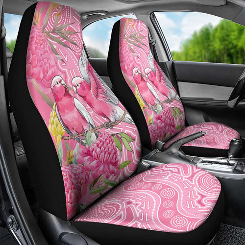 Australia Pink Galah Car Seat Cover Rose-breasted Cockatoo Waratah Indigenous Art - Aussie Hoodie