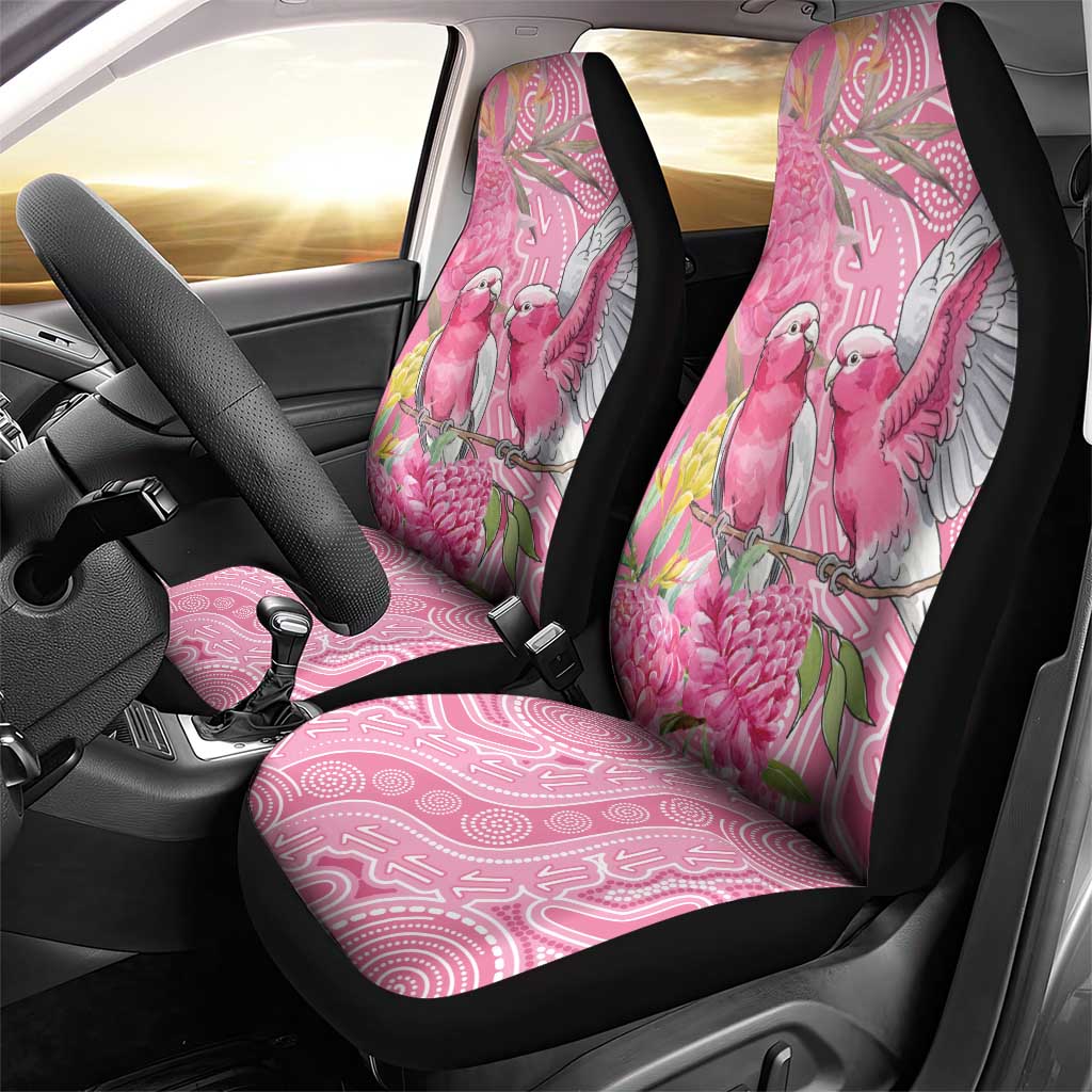 Australia Pink Galah Car Seat Cover Rose-breasted Cockatoo Waratah Indigenous Art - Aussie Hoodie