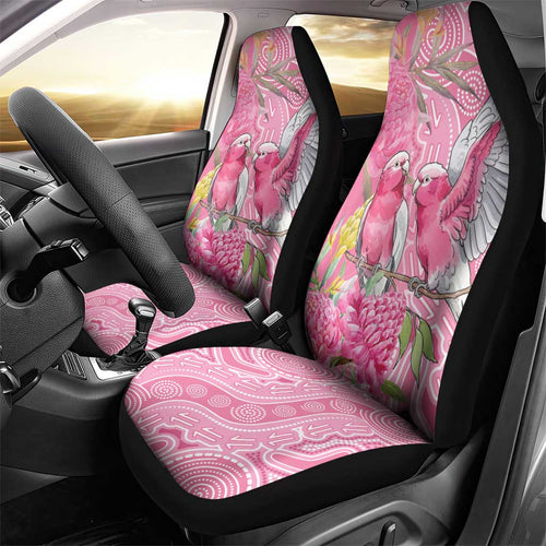 Australia Pink Galah Car Seat Cover Rose-breasted Cockatoo Waratah Indigenous Art - Aussie Hoodie