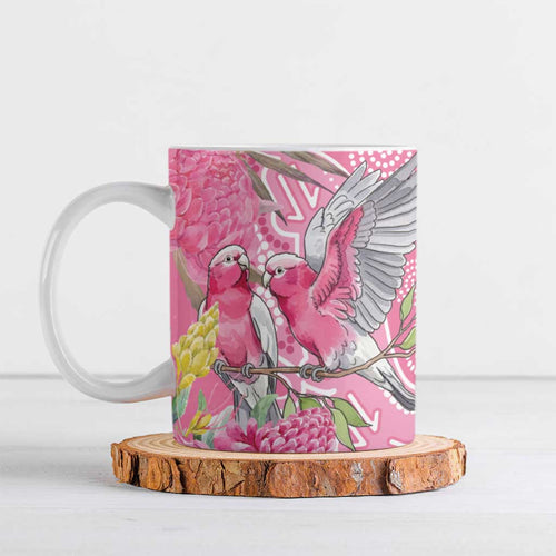 Australia Pink Galah Ceramic Mug Rose-breasted Cockatoo Waratah Indigenous Art - Aussie Hoodie
