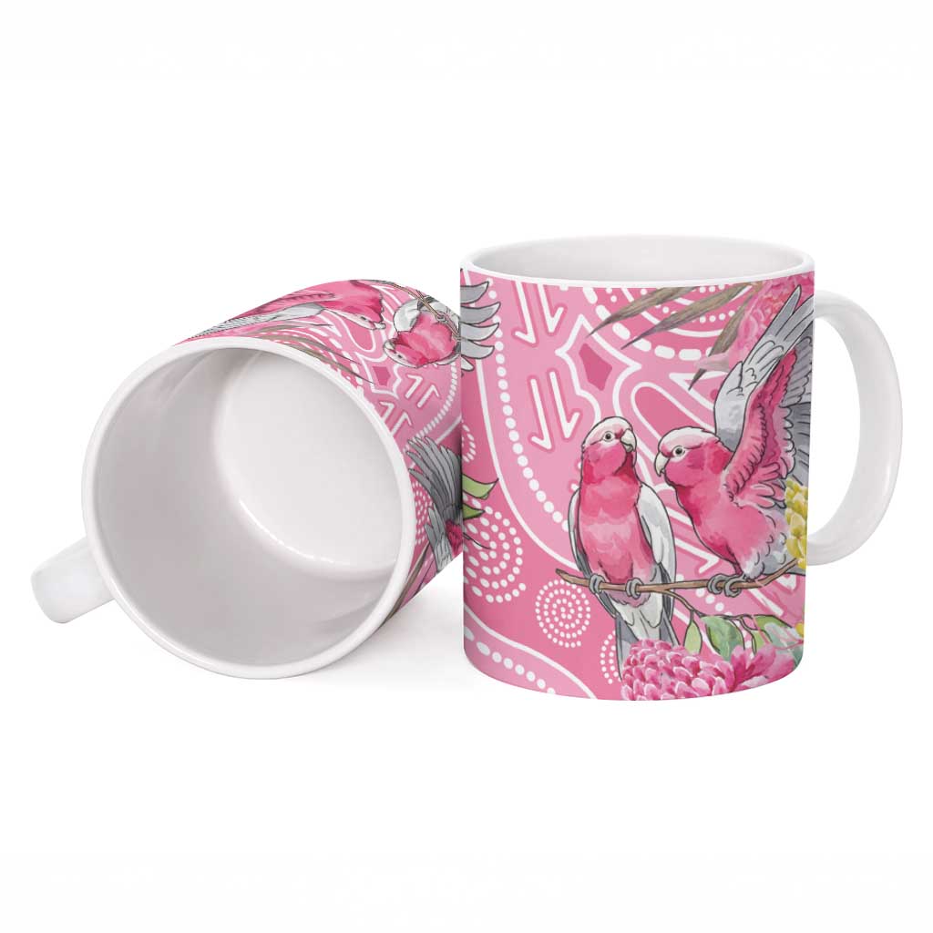 Australia Pink Galah Ceramic Mug Rose-breasted Cockatoo Waratah Indigenous Art - Aussie Hoodie