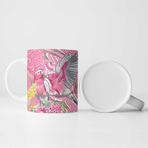 Australia Pink Galah Ceramic Mug Rose-breasted Cockatoo Waratah Indigenous Art - Aussie Hoodie