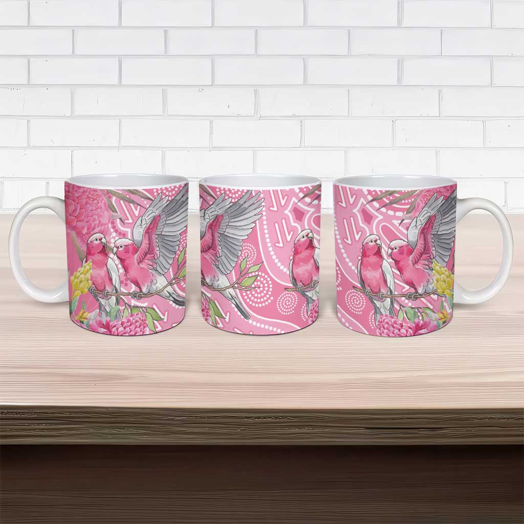 Australia Pink Galah Ceramic Mug Rose-breasted Cockatoo Waratah Indigenous Art - Aussie Hoodie