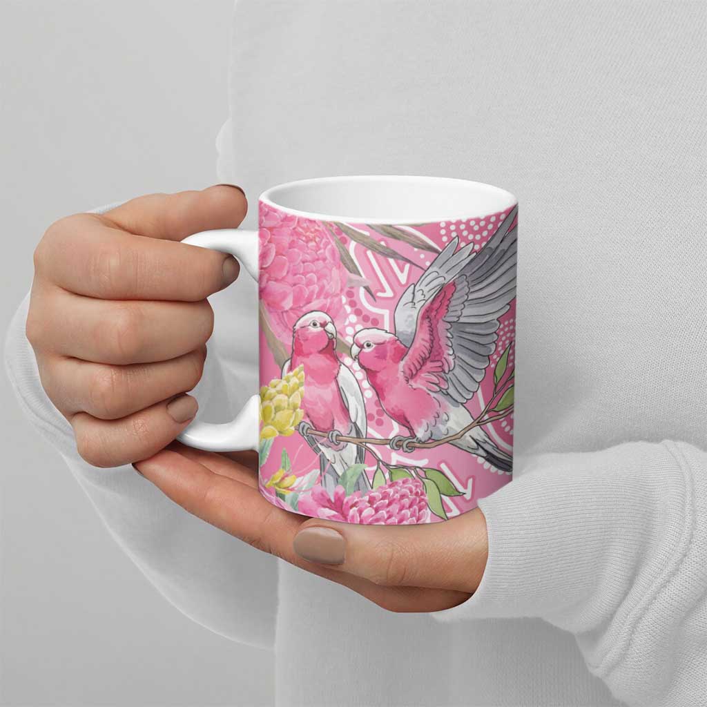 Australia Pink Galah Ceramic Mug Rose-breasted Cockatoo Waratah Indigenous Art - Aussie Hoodie