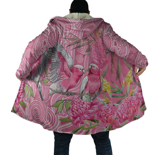 Australia Pink Galah Cloak Rose-breasted Cockatoo Waratah Indigenous Art - Aussie Hoodie