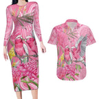 Australia Pink Galah Couples Matching Long Sleeve Bodycon Dress and Hawaiian Shirt Rose-breasted Cockatoo Waratah Indigenous Art - Aussie Hoodie