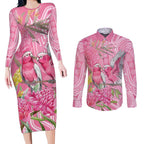 Australia Pink Galah Couples Matching Long Sleeve Bodycon Dress and Long Sleeve Button Shirt Rose-breasted Cockatoo Waratah Indigenous Art - Aussie Hoodie