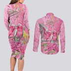 Australia Pink Galah Couples Matching Long Sleeve Bodycon Dress and Long Sleeve Button Shirt Rose-breasted Cockatoo Waratah Indigenous Art - Aussie Hoodie