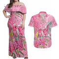 Australia Pink Galah Couples Matching Off Shoulder Maxi Dress and Hawaiian Shirt Rose-breasted Cockatoo Waratah Indigenous Art - Aussie Hoodie