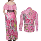 Australia Pink Galah Couples Matching Off Shoulder Maxi Dress and Long Sleeve Button Shirt Rose-breasted Cockatoo Waratah Indigenous Art - Aussie Hoodie