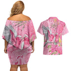 Australia Pink Galah Couples Matching Off Shoulder Short Dress and Hawaiian Shirt Rose-breasted Cockatoo Waratah Indigenous Art - Aussie Hoodie