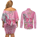 Australia Pink Galah Couples Matching Off Shoulder Short Dress and Long Sleeve Button Shirt Rose-breasted Cockatoo Waratah Indigenous Art - Aussie Hoodie