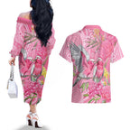 Australia Pink Galah Couples Matching Off The Shoulder Long Sleeve Dress and Hawaiian Shirt Rose-breasted Cockatoo Waratah Indigenous Art - Aussie Hoodie