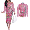 Australia Pink Galah Couples Matching Off The Shoulder Long Sleeve Dress and Long Sleeve Button Shirt Rose-breasted Cockatoo Waratah Indigenous Art - Aussie Hoodie