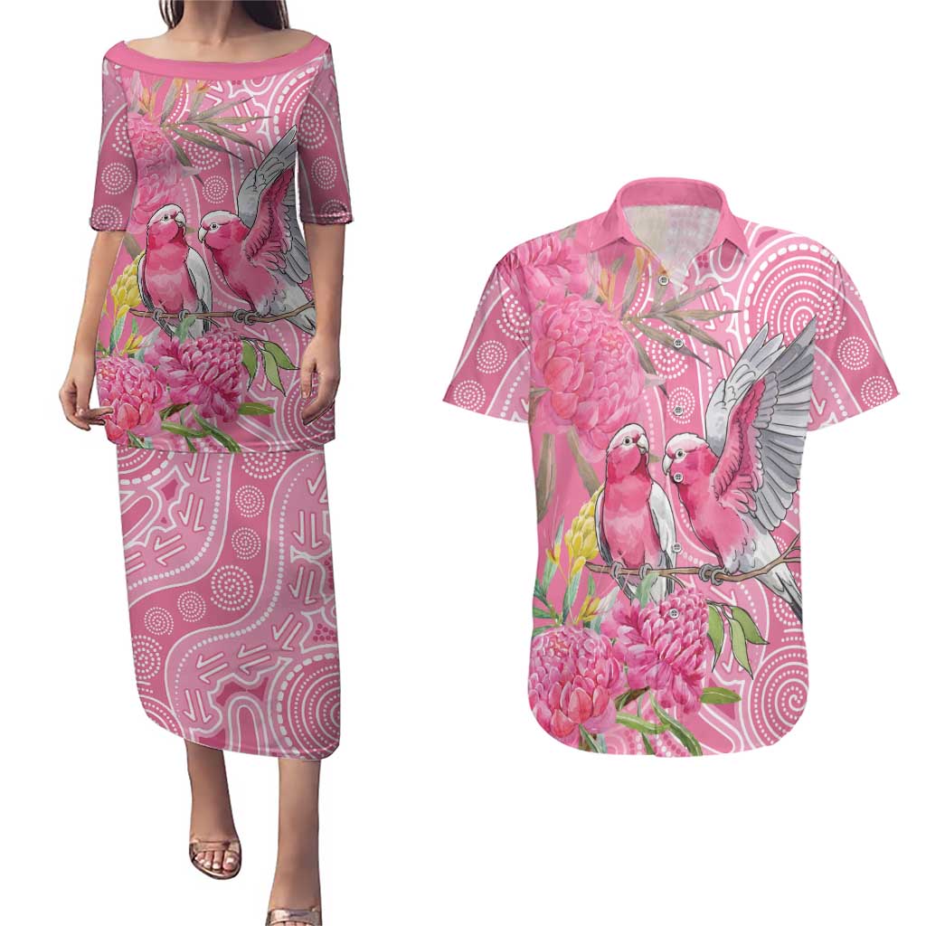 Australia Pink Galah Couples Matching Puletasi and Hawaiian Shirt Rose-breasted Cockatoo Waratah Indigenous Art - Aussie Hoodie