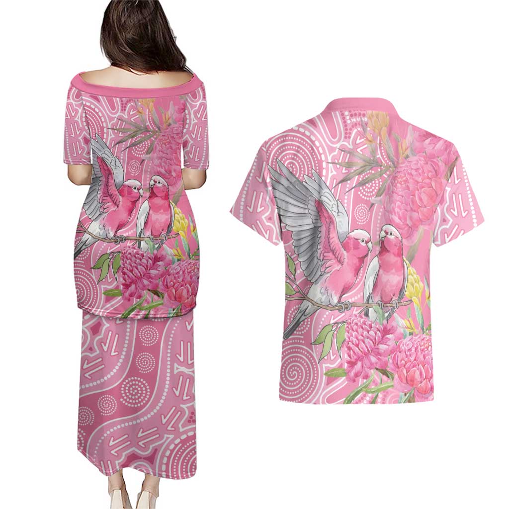 Australia Pink Galah Couples Matching Puletasi and Hawaiian Shirt Rose-breasted Cockatoo Waratah Indigenous Art - Aussie Hoodie