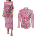 Australia Pink Galah Couples Matching Puletasi and Long Sleeve Button Shirt Rose-breasted Cockatoo Waratah Indigenous Art - Aussie Hoodie