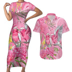 Australia Pink Galah Couples Matching Short Sleeve Bodycon Dress and Hawaiian Shirt Rose-breasted Cockatoo Waratah Indigenous Art - Aussie Hoodie