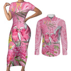 Australia Pink Galah Couples Matching Short Sleeve Bodycon Dress and Long Sleeve Button Shirt Rose-breasted Cockatoo Waratah Indigenous Art - Aussie Hoodie
