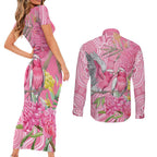Australia Pink Galah Couples Matching Short Sleeve Bodycon Dress and Long Sleeve Button Shirt Rose-breasted Cockatoo Waratah Indigenous Art - Aussie Hoodie