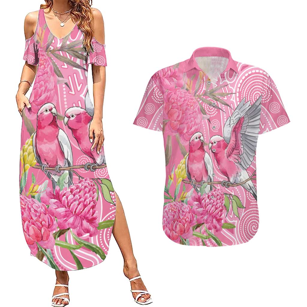 Australia Pink Galah Couples Matching Summer Maxi Dress and Hawaiian Shirt Rose-breasted Cockatoo Waratah Indigenous Art - Aussie Hoodie
