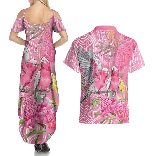 Australia Pink Galah Couples Matching Summer Maxi Dress and Hawaiian Shirt Rose-breasted Cockatoo Waratah Indigenous Art - Aussie Hoodie