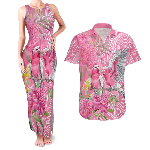 Australia Pink Galah Couples Matching Tank Maxi Dress and Hawaiian Shirt Rose-breasted Cockatoo Waratah Indigenous Art - Aussie Hoodie