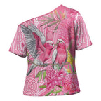 Australia Pink Galah Cross Shoulder Shirt Rose-breasted Cockatoo Waratah Indigenous Art - Aussie Hoodie