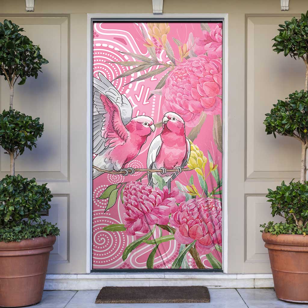 Australia Pink Galah Door Cover Rose-breasted Cockatoo Waratah Indigenous Art - Aussie Hoodie