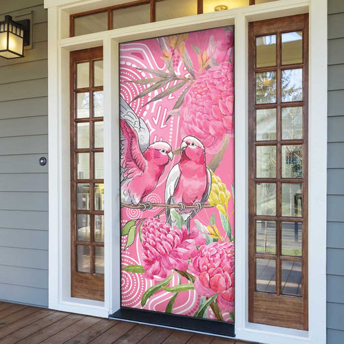 Australia Pink Galah Door Cover Rose-breasted Cockatoo Waratah Indigenous Art - Aussie Hoodie