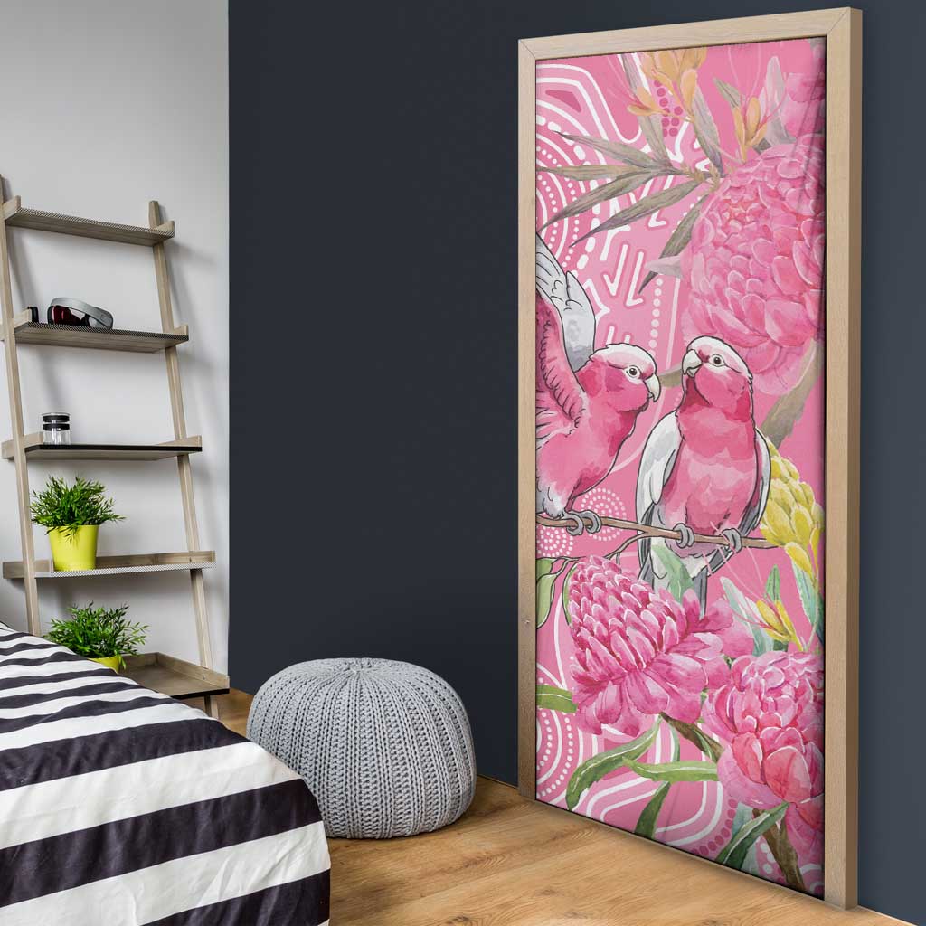 Australia Pink Galah Door Cover Rose-breasted Cockatoo Waratah Indigenous Art - Aussie Hoodie