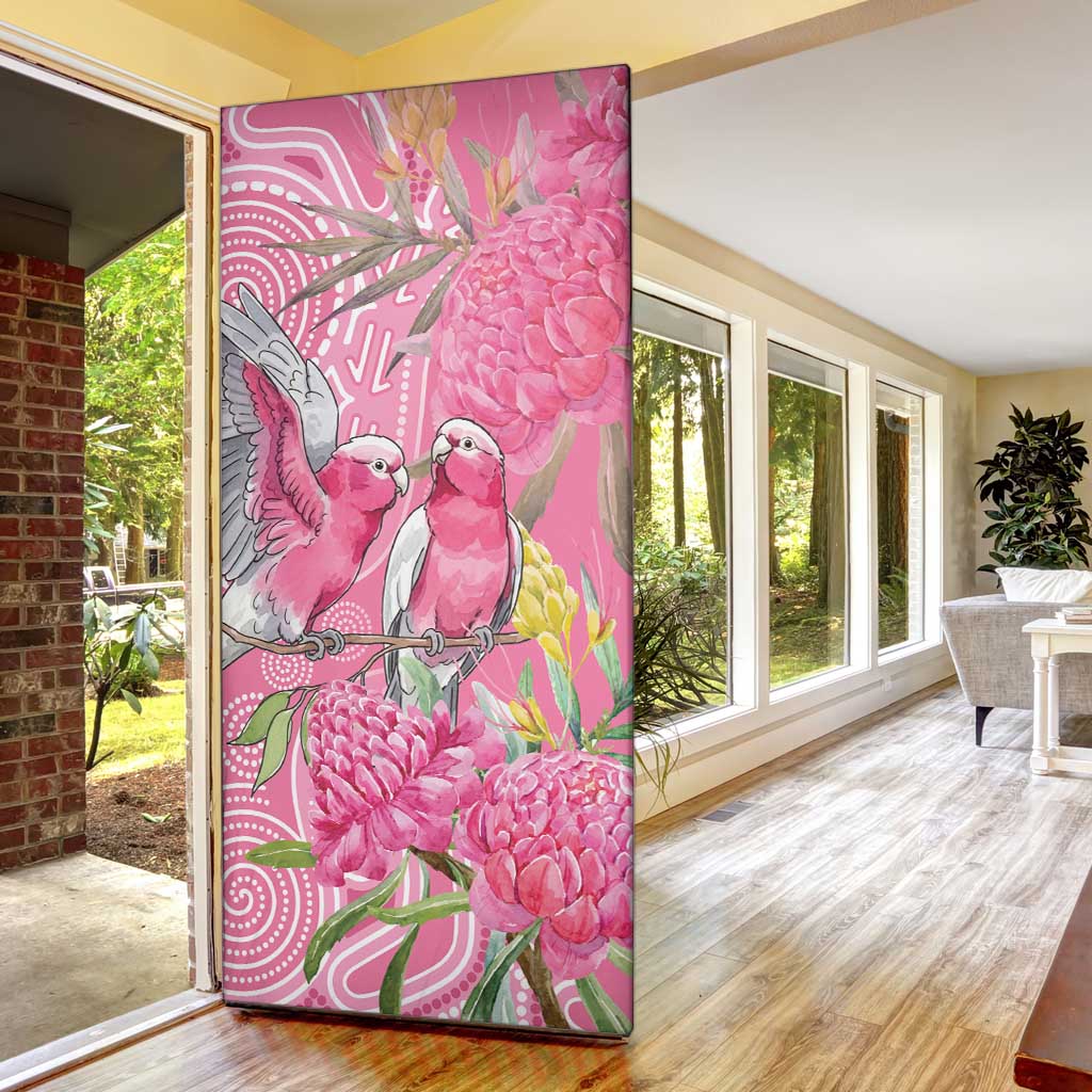 Australia Pink Galah Door Cover Rose-breasted Cockatoo Waratah Indigenous Art - Aussie Hoodie