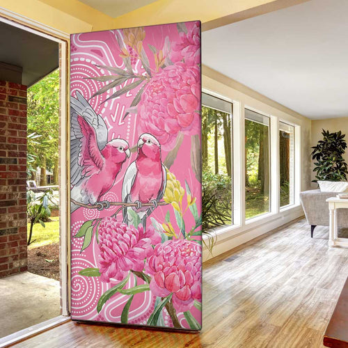 Australia Pink Galah Door Cover Rose-breasted Cockatoo Waratah Indigenous Art - Aussie Hoodie