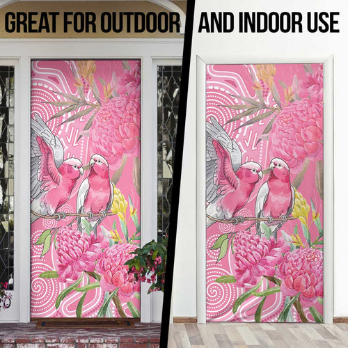 Australia Pink Galah Door Cover Rose-breasted Cockatoo Waratah Indigenous Art - Aussie Hoodie