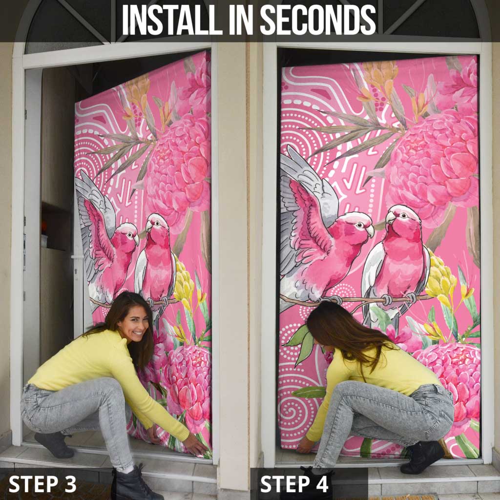 Australia Pink Galah Door Cover Rose-breasted Cockatoo Waratah Indigenous Art - Aussie Hoodie